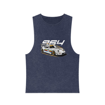 Porsche 964 Unisex Stonewash Tank Top with Vintage Race Car Design - CreativeRino