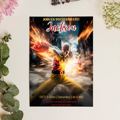 One Punch Man Birthday Invitation Template - CreativeRino