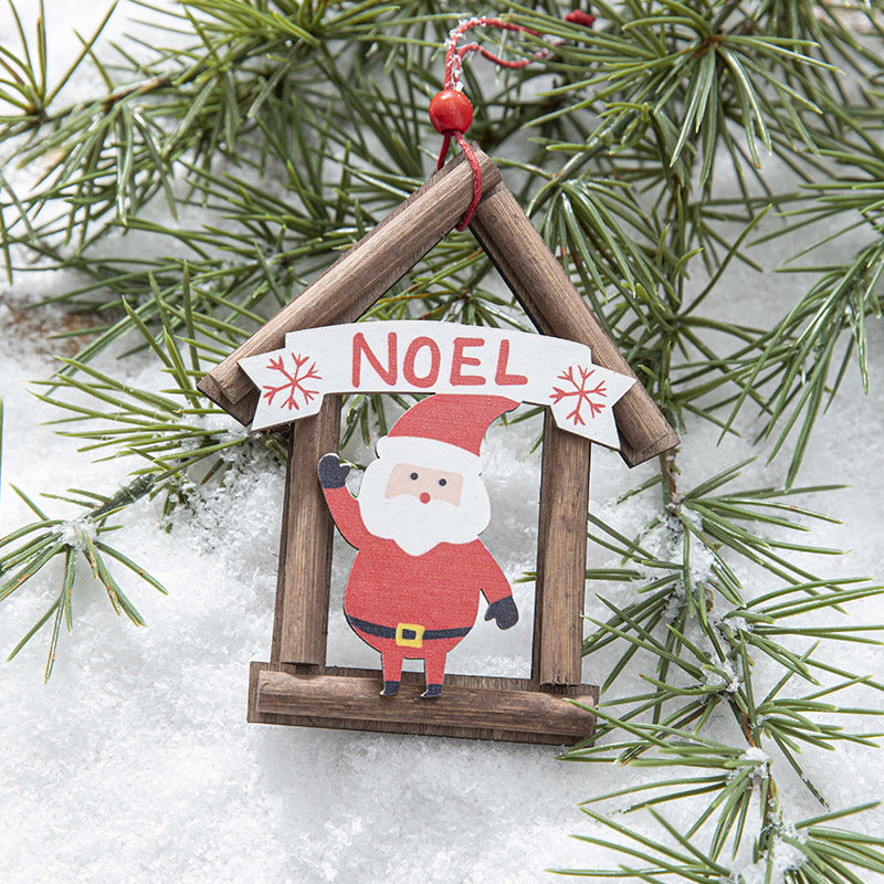 Rustic Wooden Christmas House Ornaments | Hanging Miniature Village Decorations eprolo