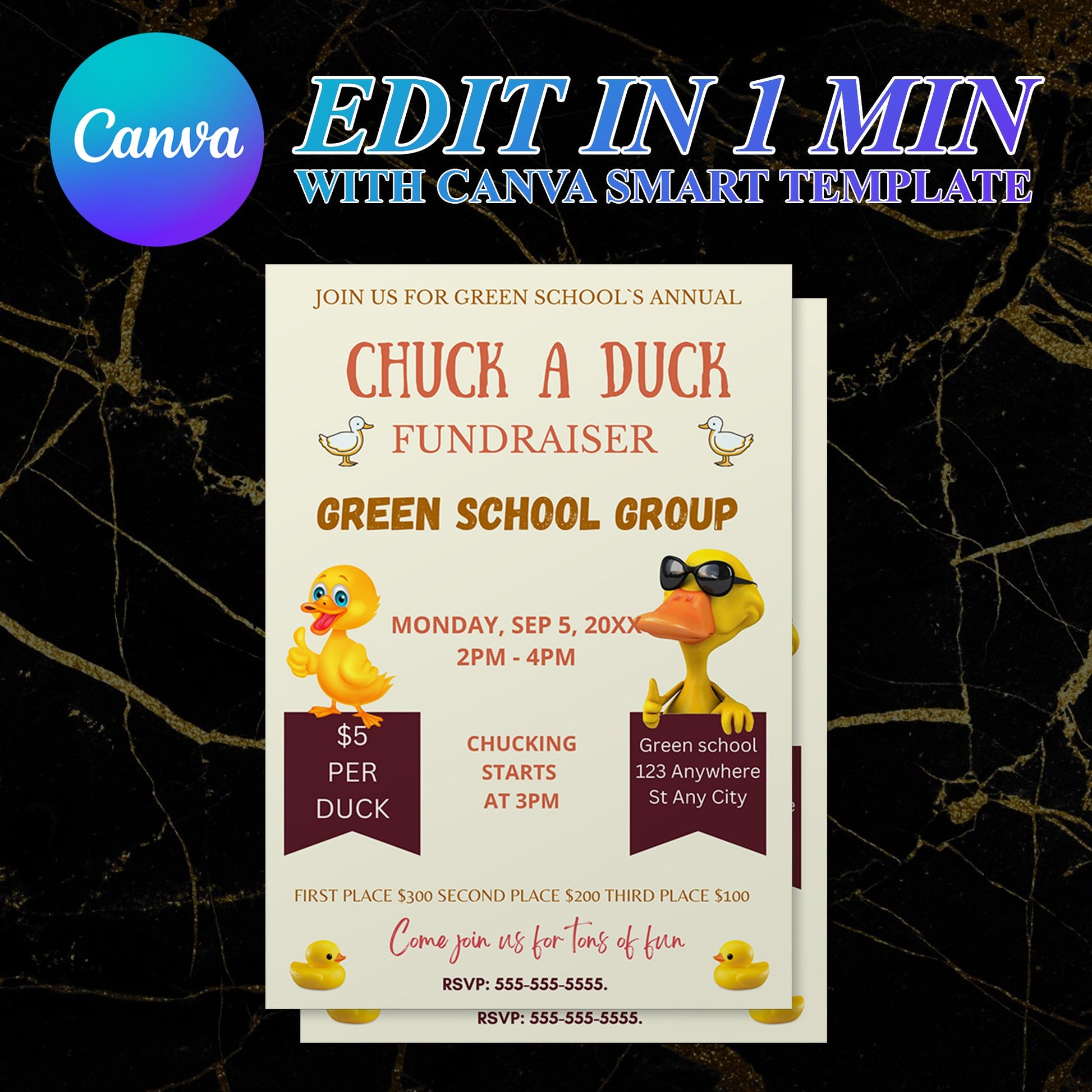 Chuck a Duck Fundraiser Flyer Invite Template | Duck Derby Race Flyer CreativeRino