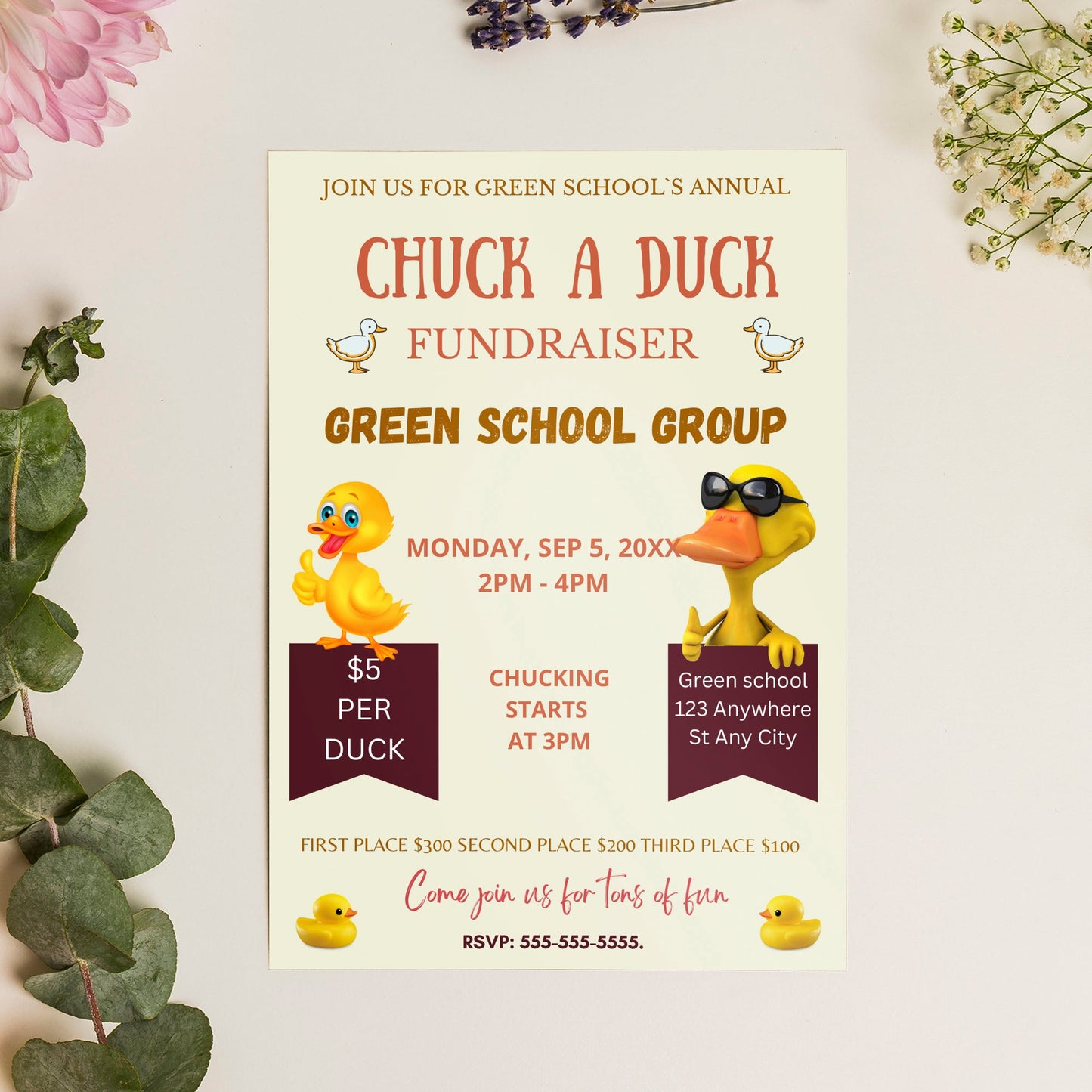 Chuck a Duck Fundraiser Flyer Invite Template | Duck Derby Race Flyer CreativeRino