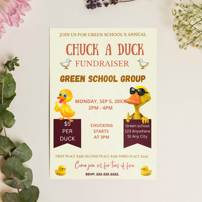 Chuck a Duck Fundraiser Flyer Invite Template | Duck Derby Race Flyer CreativeRino