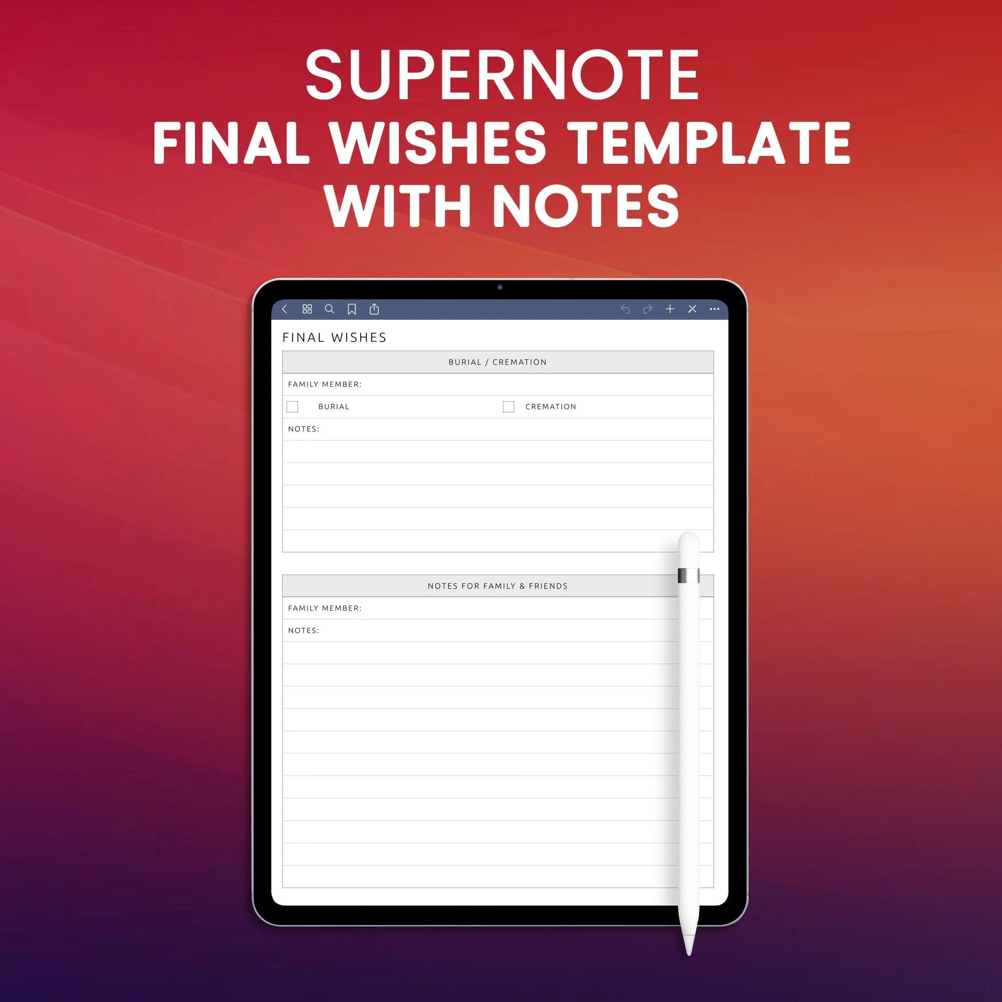 Supernote Final Wishes Template with Notes Planner Template – CreativeRino