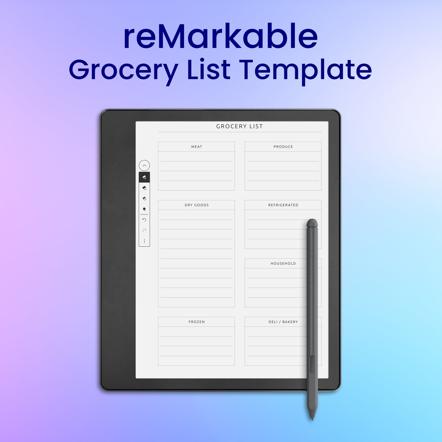 reMarkable 2 Grocery List Template Planner Template