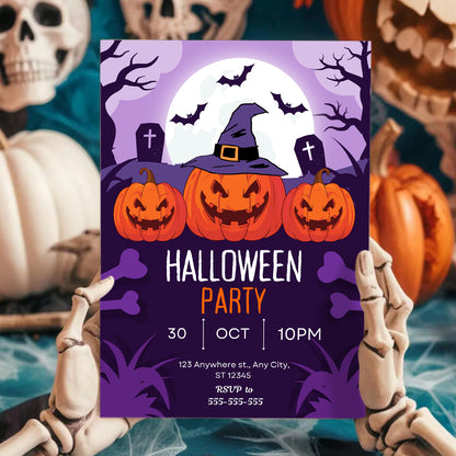 Pumpkin Halloween Party Invitation Template - CreativeRino