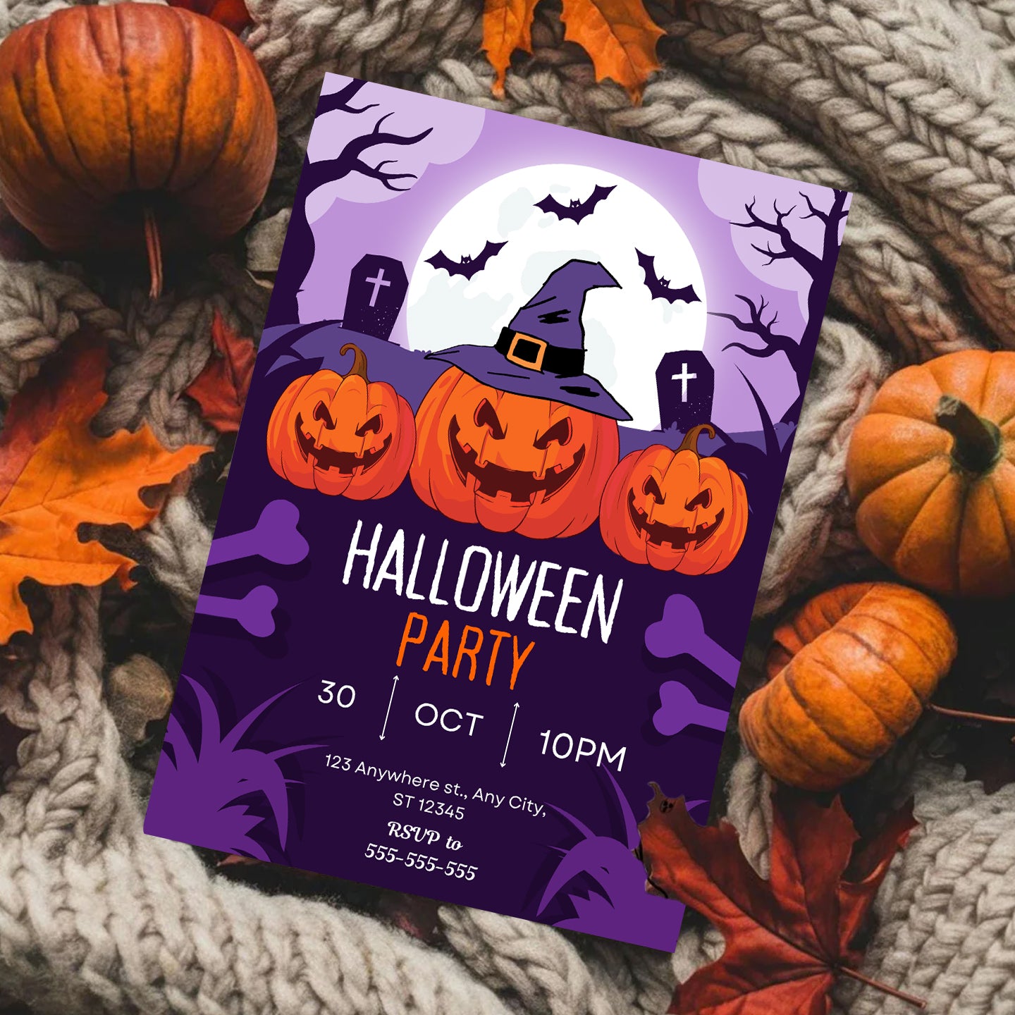 Pumpkin Halloween Party Invitation Template