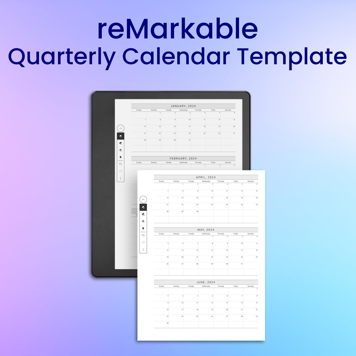 reMarkable 2 Quarterly Calendar Planner Template