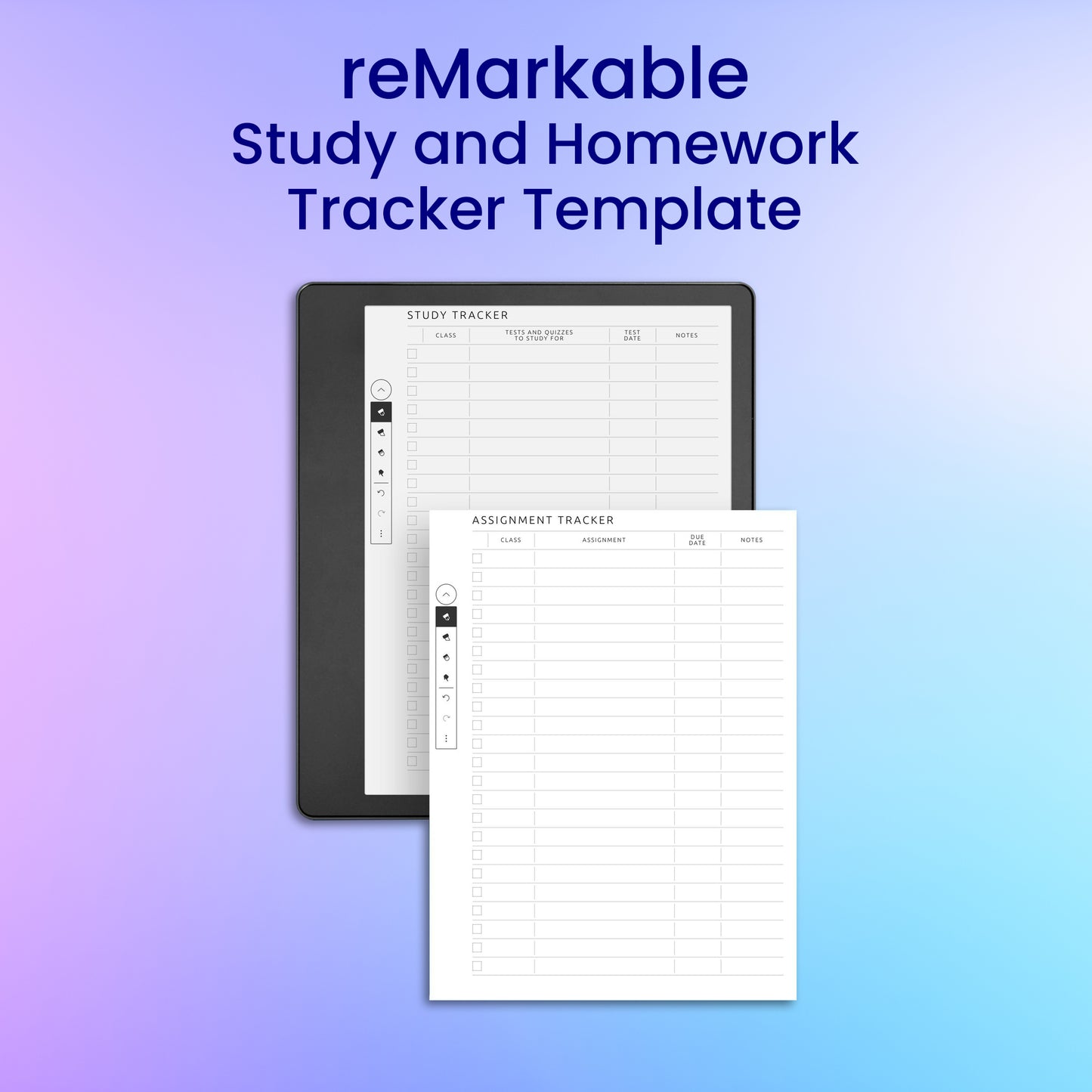 reMarkable 2 Study and Homework Tracker Template Planner Template