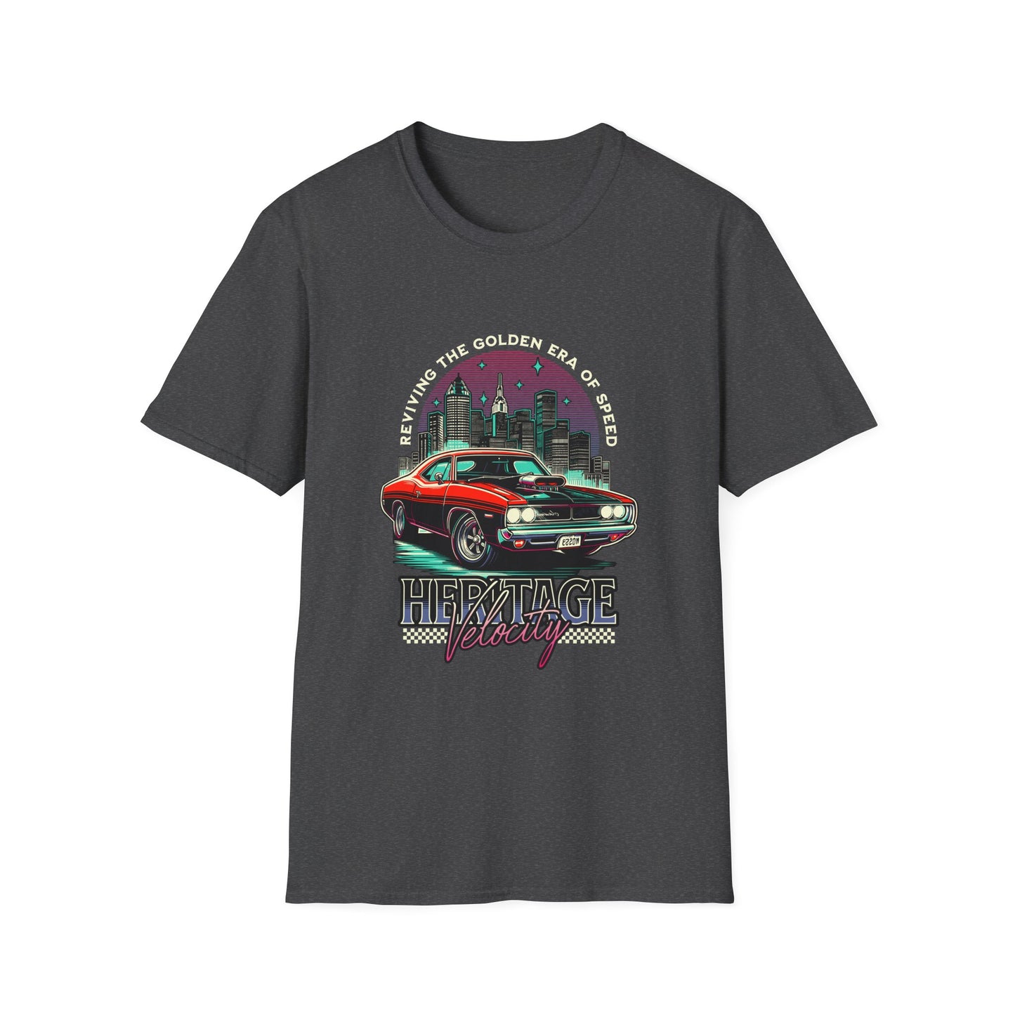Heritage Velocity Unisex Softstyle T-Shirt - Retro Car Design for Classic Car Lovers - CreativeRino
