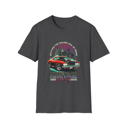 Heritage Velocity Unisex Softstyle T-Shirt - Retro Car Design for Classic Car Lovers - CreativeRino