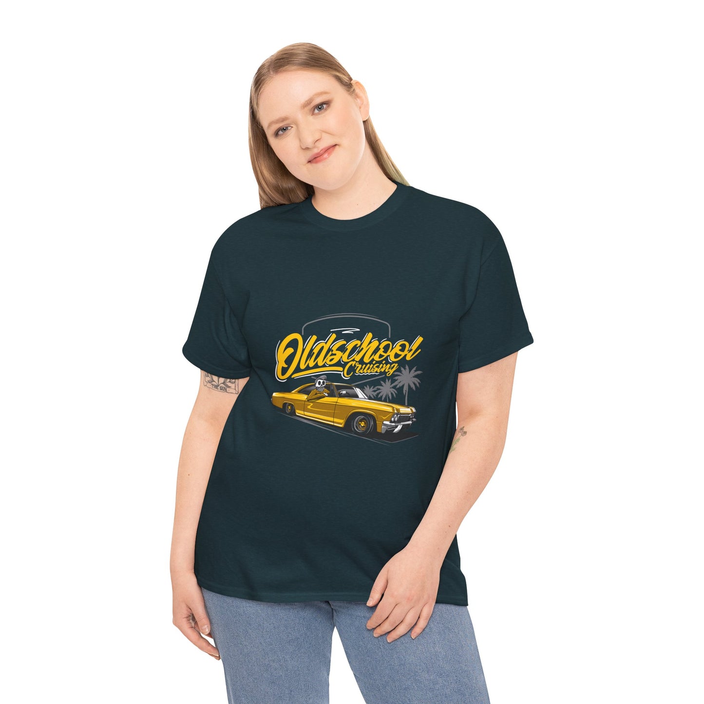 Retro Car Unisex Heavy Cotton Tee - "Oldschool Cruisin'" T-shirt Design - CreativeRino