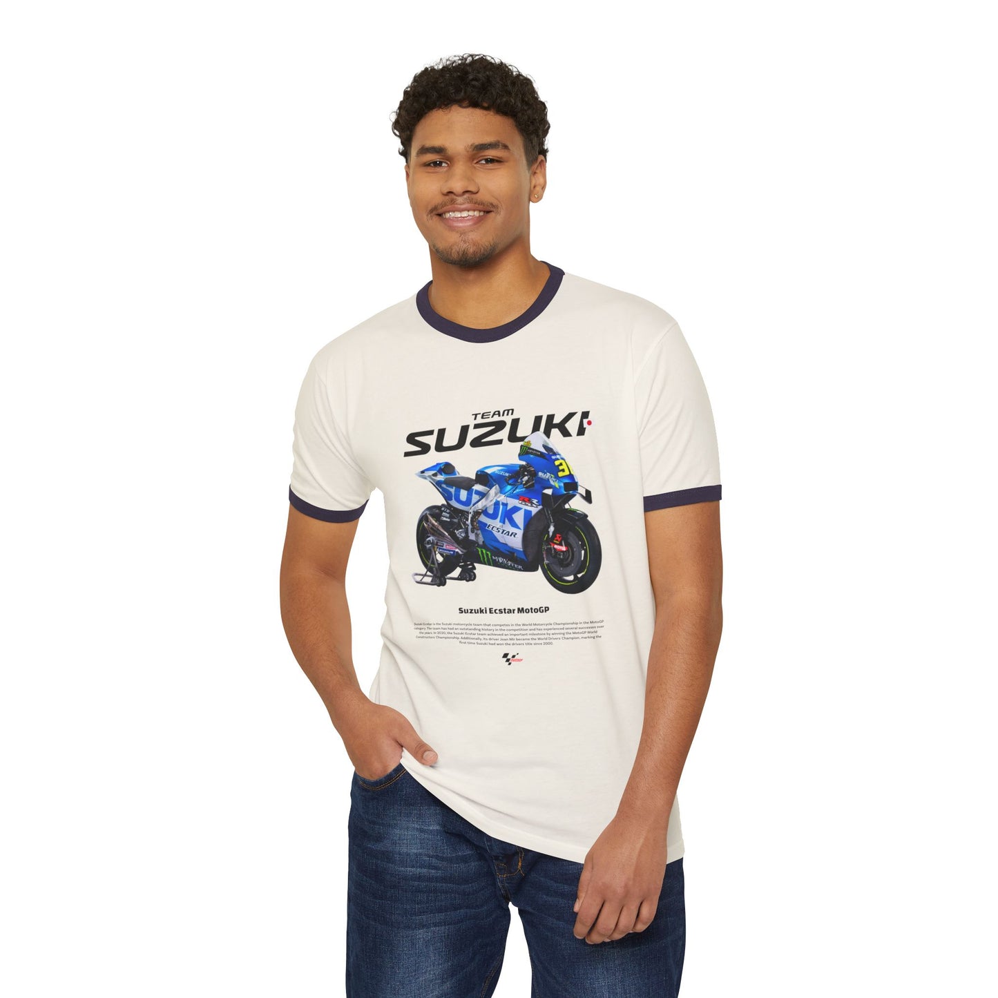 Suzuki Ecstar MotoGP Unisex Cotton Ringer T-Shirt - CreativeRino