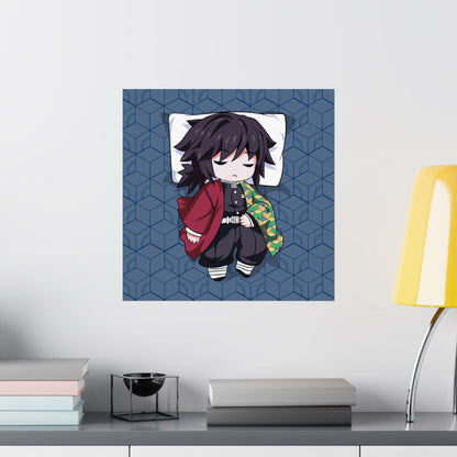 Tomioka Chibi Sleeping Matte Posters - Cozy Bedroom Decor - Perfect for Anime Fans - CreativeRino