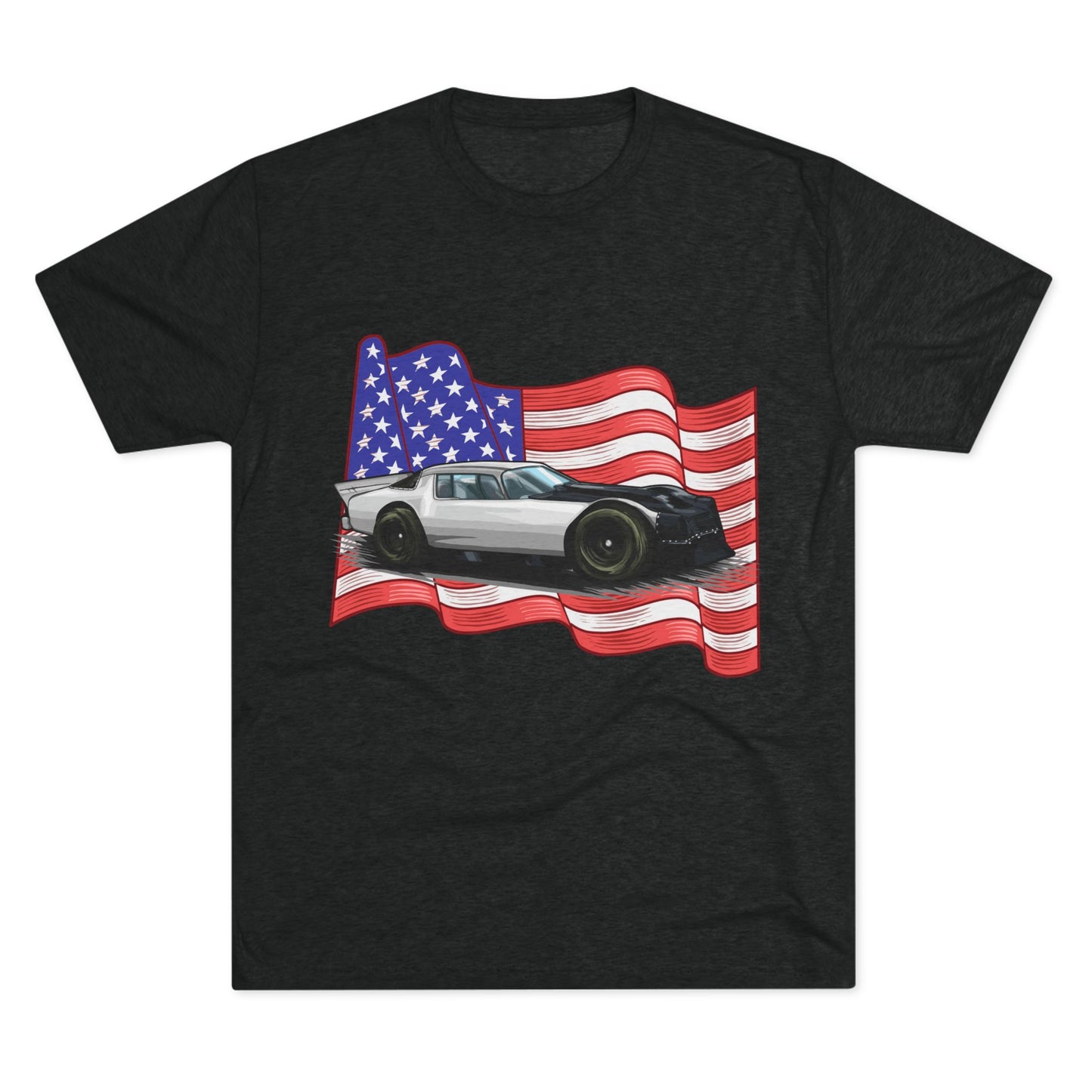 American Flag Car Unisex Tri-Blend Crew Tee - CreativeRino
