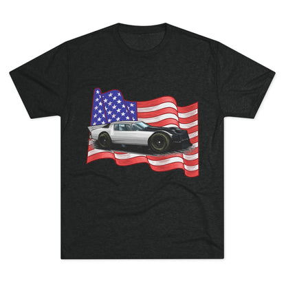 American Flag Car Unisex Tri-Blend Crew Tee - CreativeRino