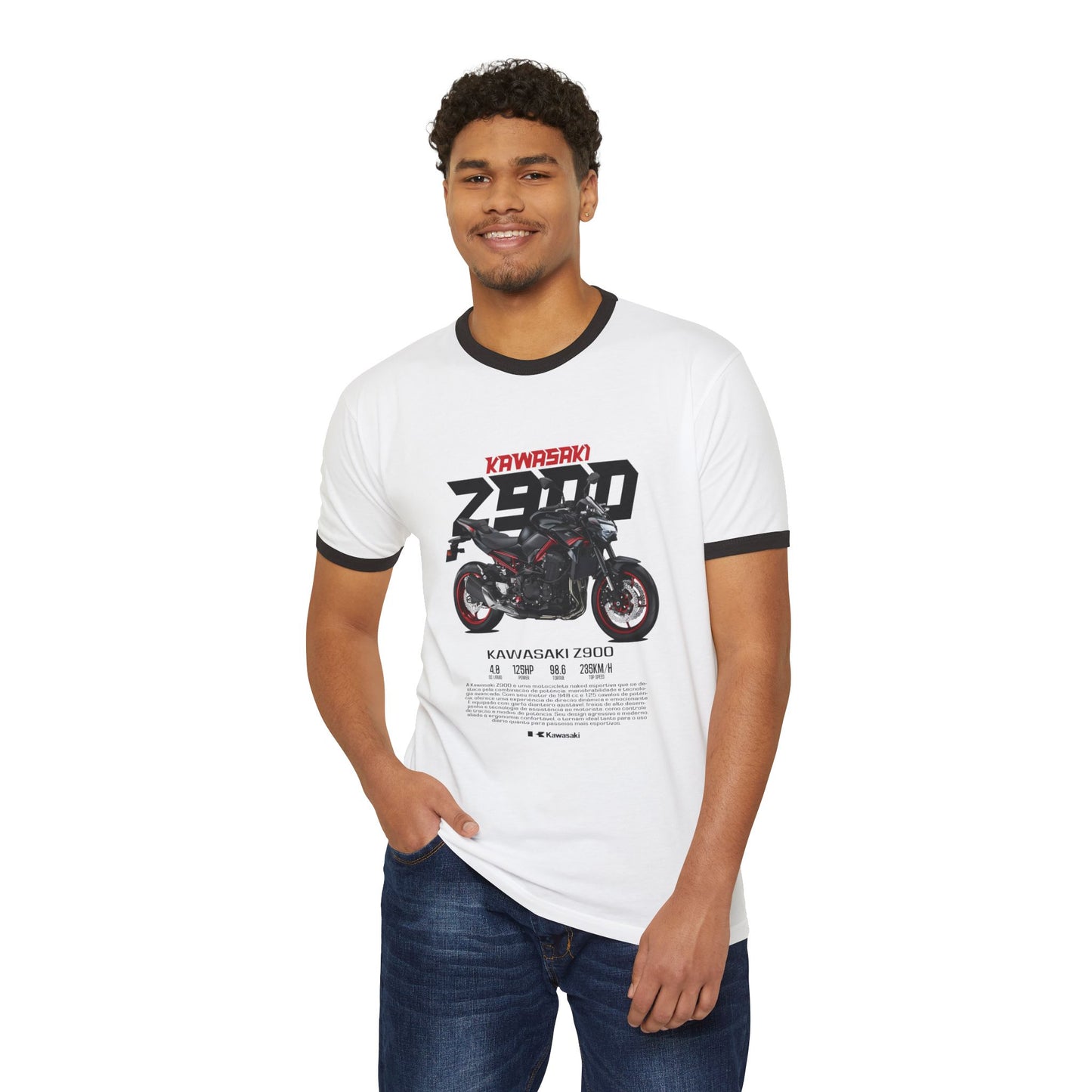 Kawasaki Z900 Motorcycle Unisex Cotton Ringer T-Shirt - Perfect Tee Gift for Riders & Motorsports Enthusiasts - CreativeRino