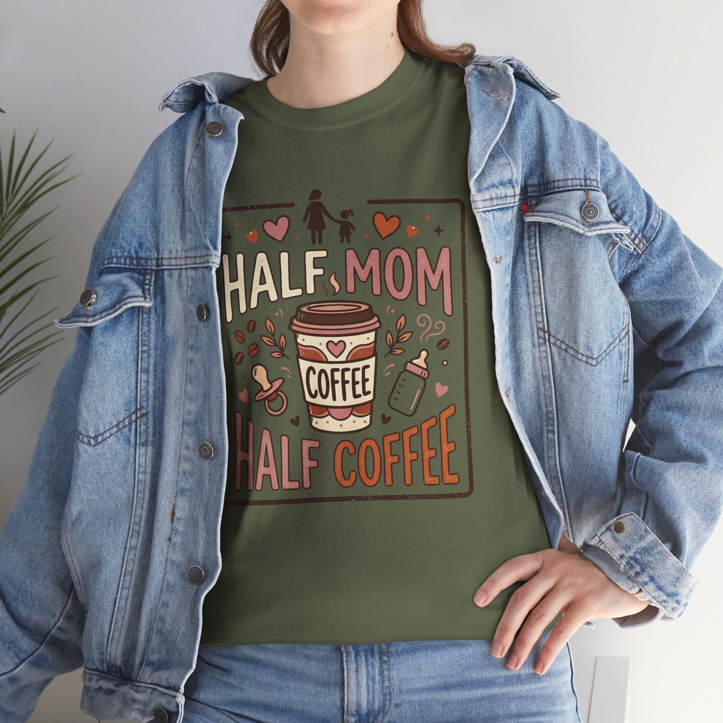 Half Mom Half Coffee T‑Shirt – Funny Mom Coffee Tee Printify