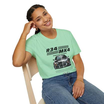 Retro R34 MK4 Car T-Shirt - Unisex Softstyle Tee for Car Enthusiasts - CreativeRino