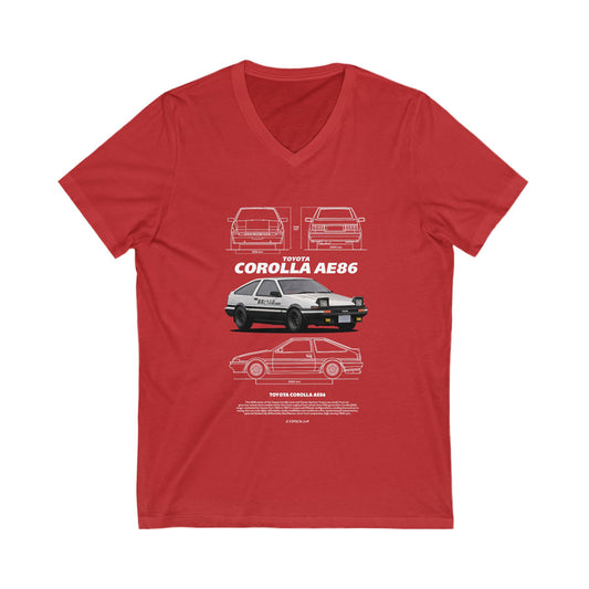 Toyota Corolla AE86 V-Neck Tee – Unisex Short Sleeve T-shirt for Car Enthusiasts - CreativeRino