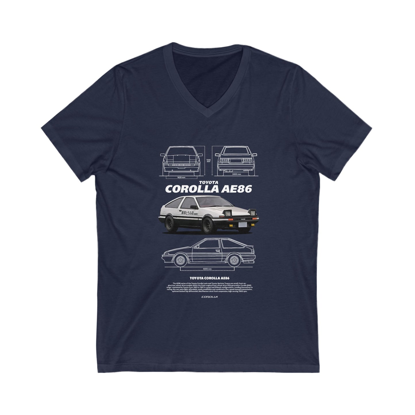 Toyota Corolla AE86 V-Neck Tee – Unisex Short Sleeve T-shirt for Car Enthusiasts - CreativeRino