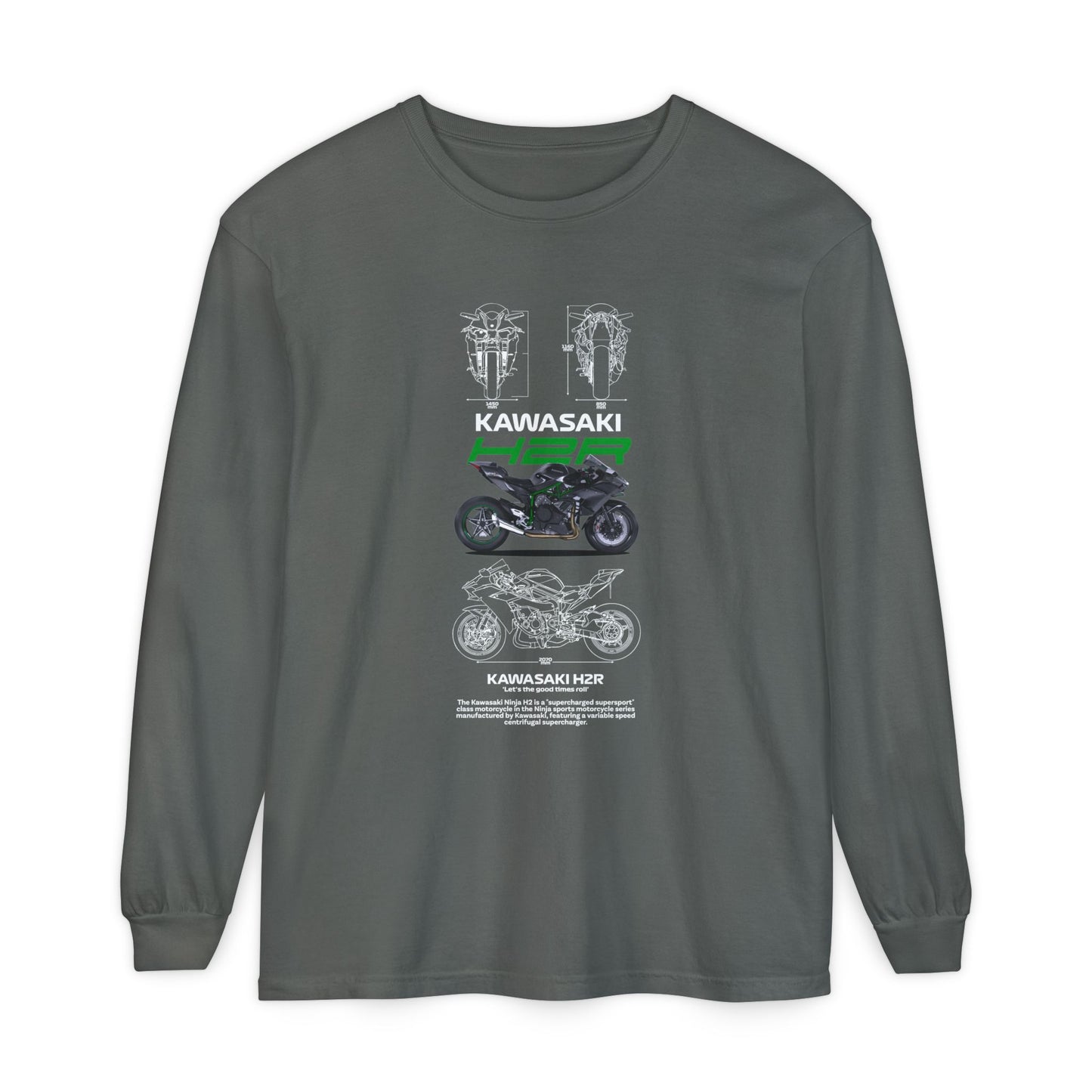 Kawasaki H2R Unisex Long Sleeve T-Shirt - Vintage Motorcycle Graphic Tee - CreativeRino