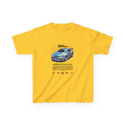 Nissan Skyline R-34 Kids Tee - Fast & Furious Movie Inspired Cotton Shirt - CreativeRino