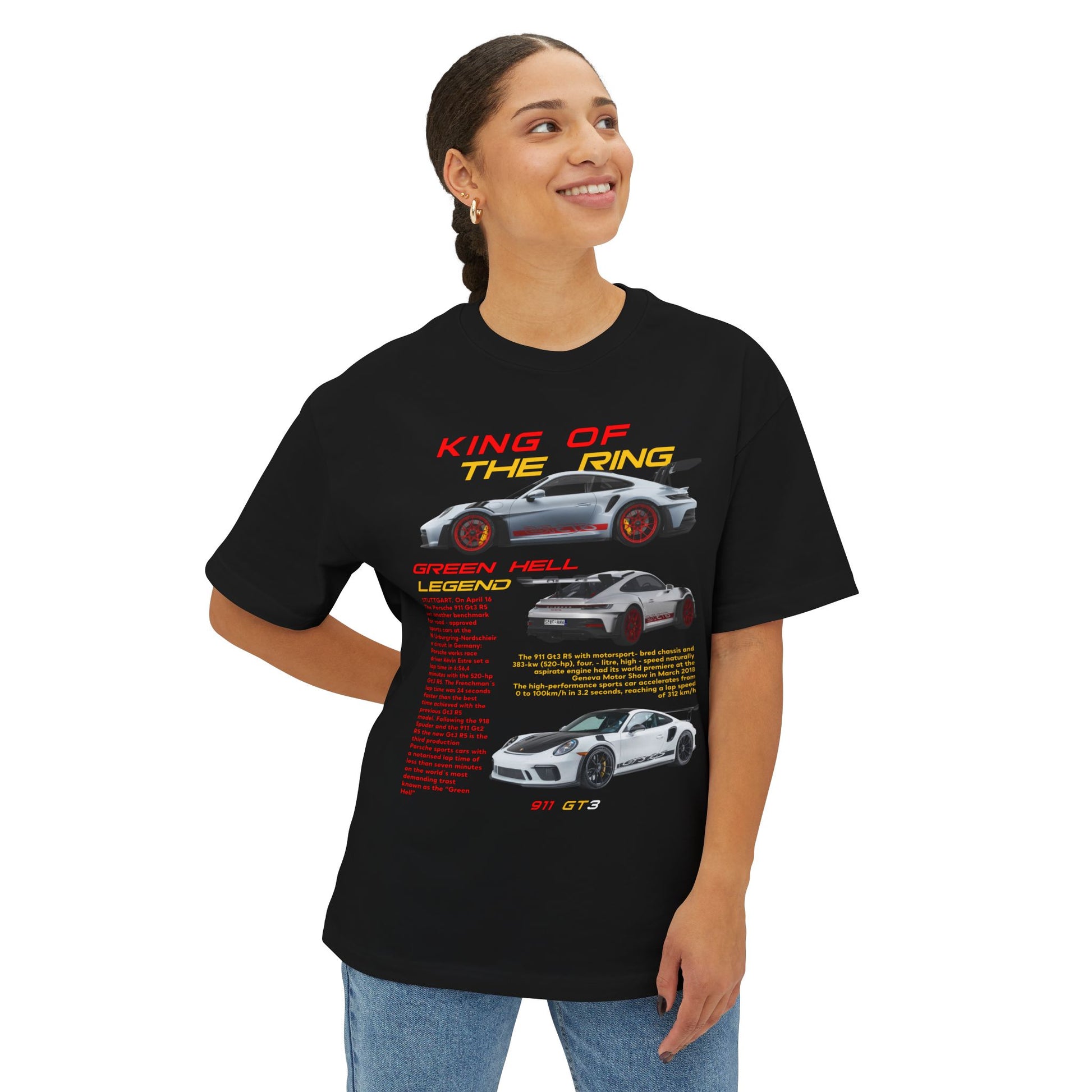 Porsche King of the Ring Graphic Tee - Unisex Oversized Boxy T-Shirt for Car Enthusiasts - CreativeRino