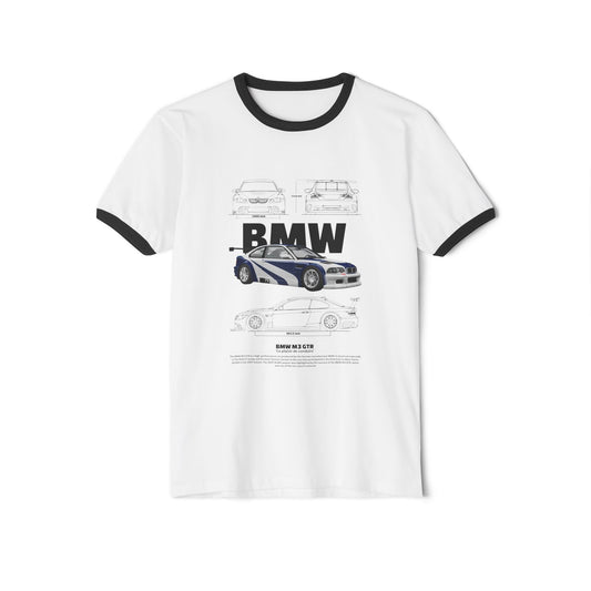 BMW M3 GTR Classic Car Unisex Ringer T-Shirt - Retro Automotive Design - CreativeRino