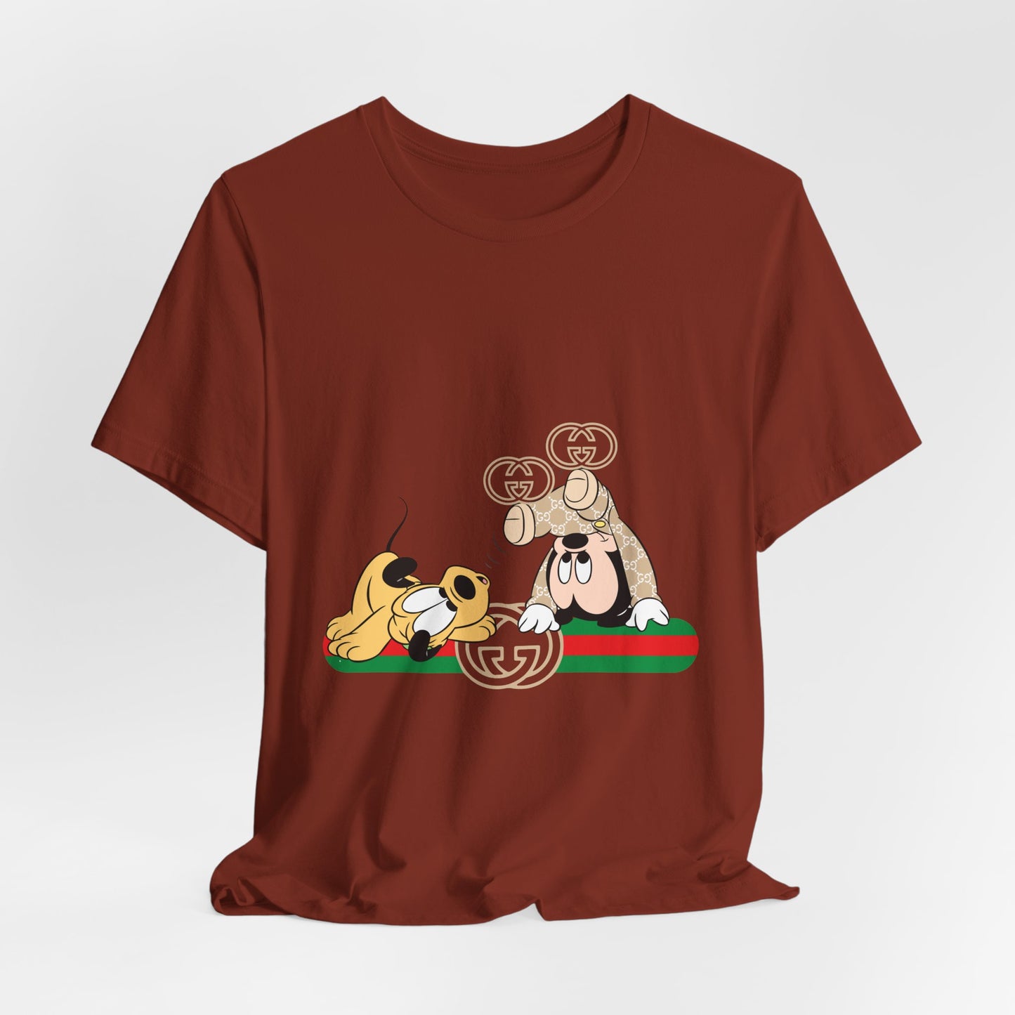 Playful Baby Mickey Mouse Cartoon Gucci Graphic Tee - Fun Unisex Short Sleeve T-shirt - CreativeRino