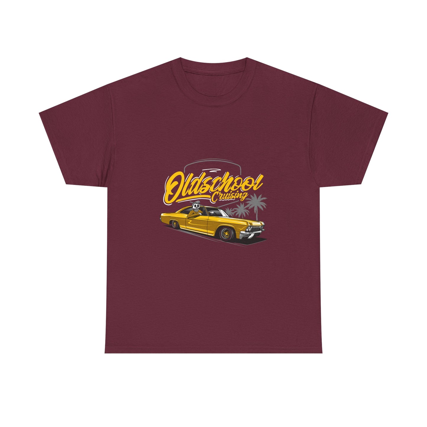 Retro Car Unisex Heavy Cotton Tee - "Oldschool Cruisin'" T-shirt Design - CreativeRino