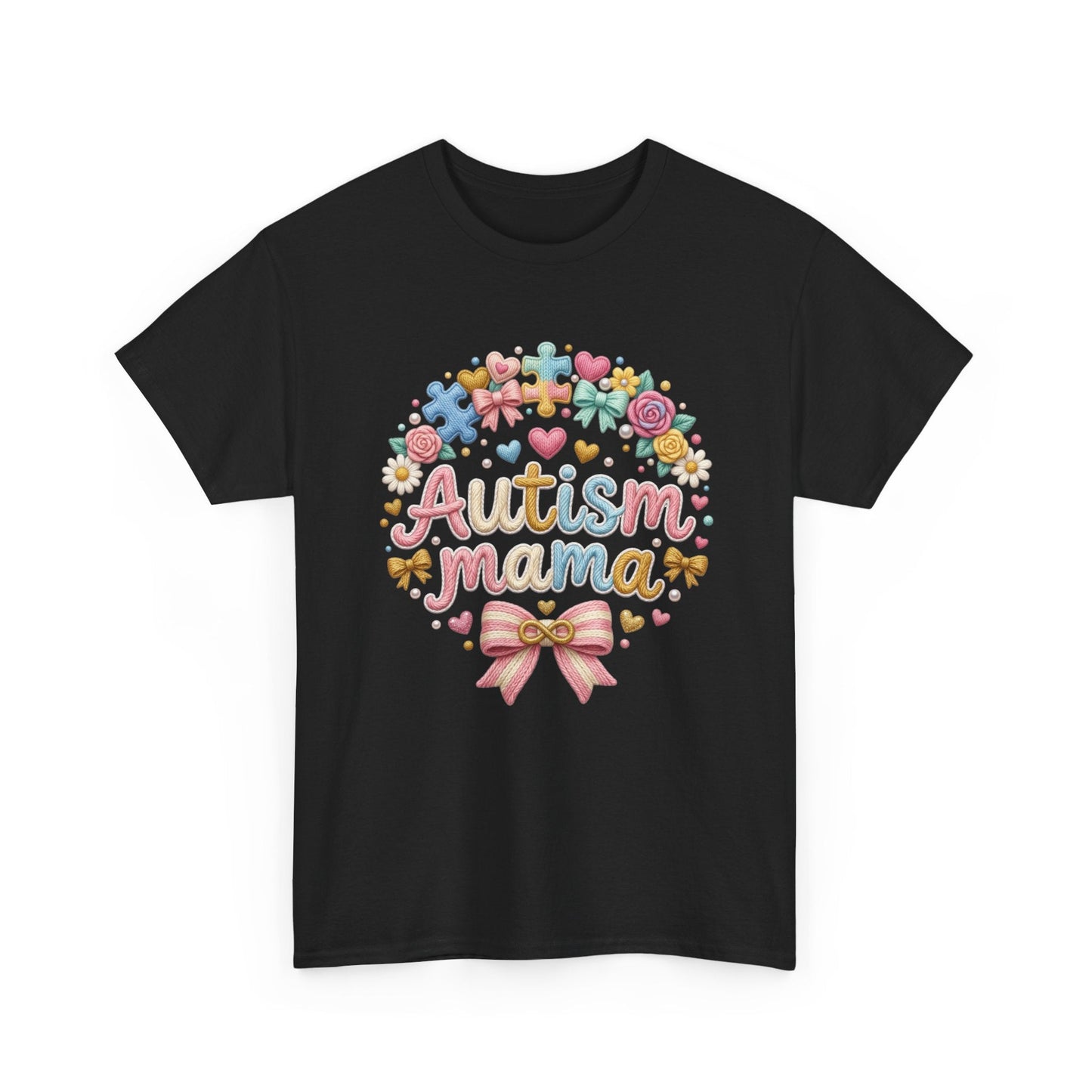 Autism Mama T-Shirt — Cute Pastel Puzzle Heart Design Printify
