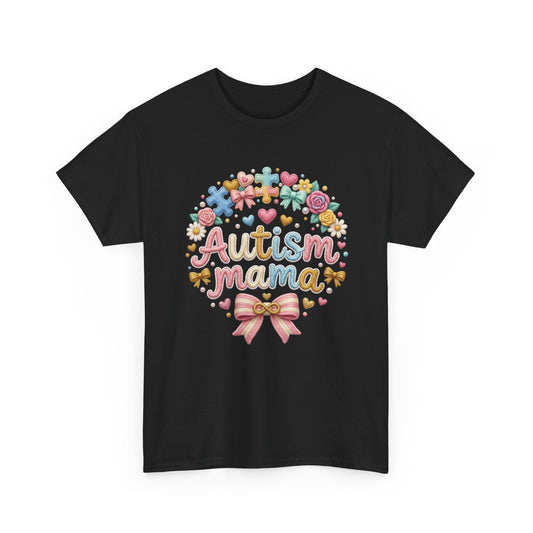 Autism Mama T-Shirt — Cute Pastel Puzzle Heart Design Printify