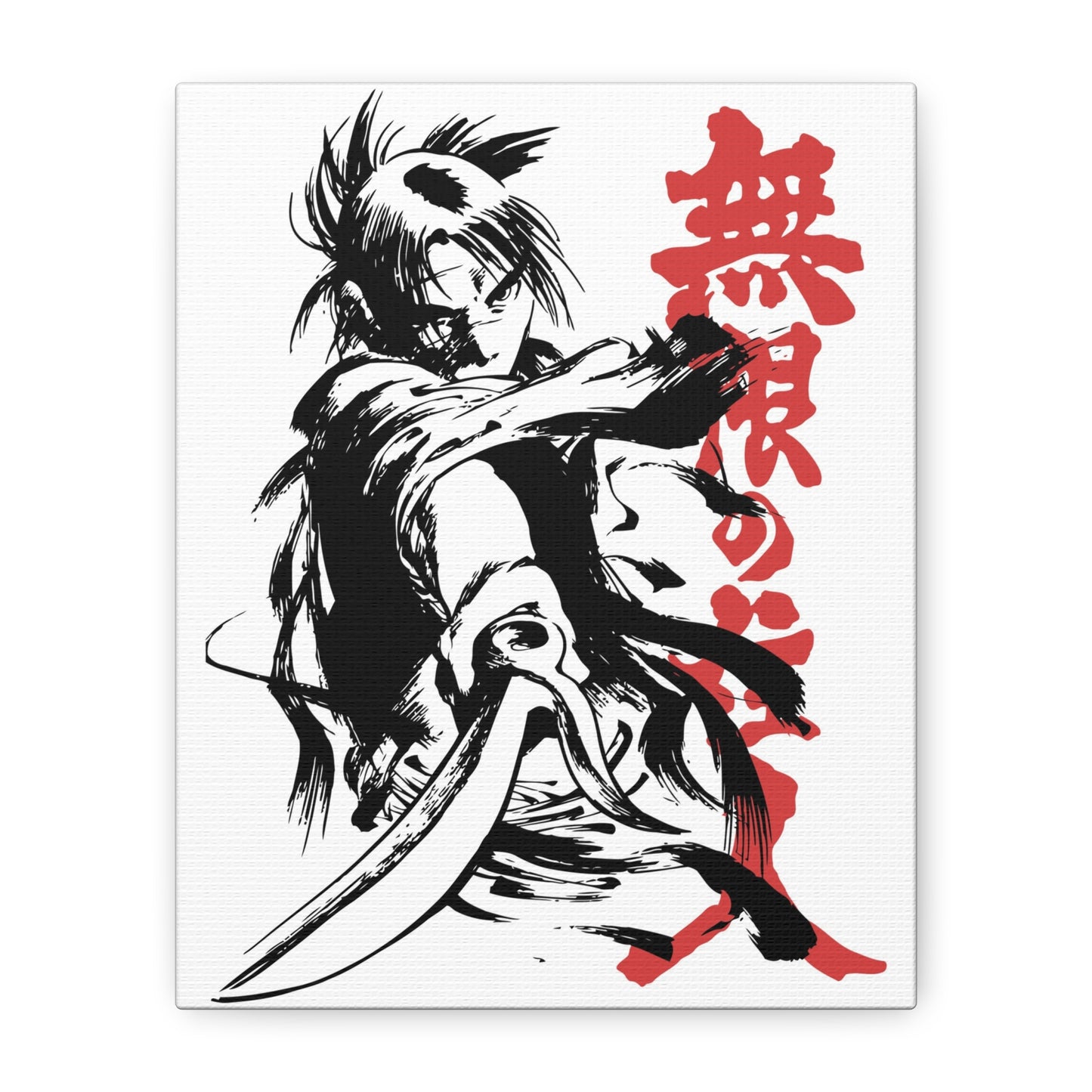 Anime Wall Art Canvas - Samurai Print with Japanese Text - CreativeRino
