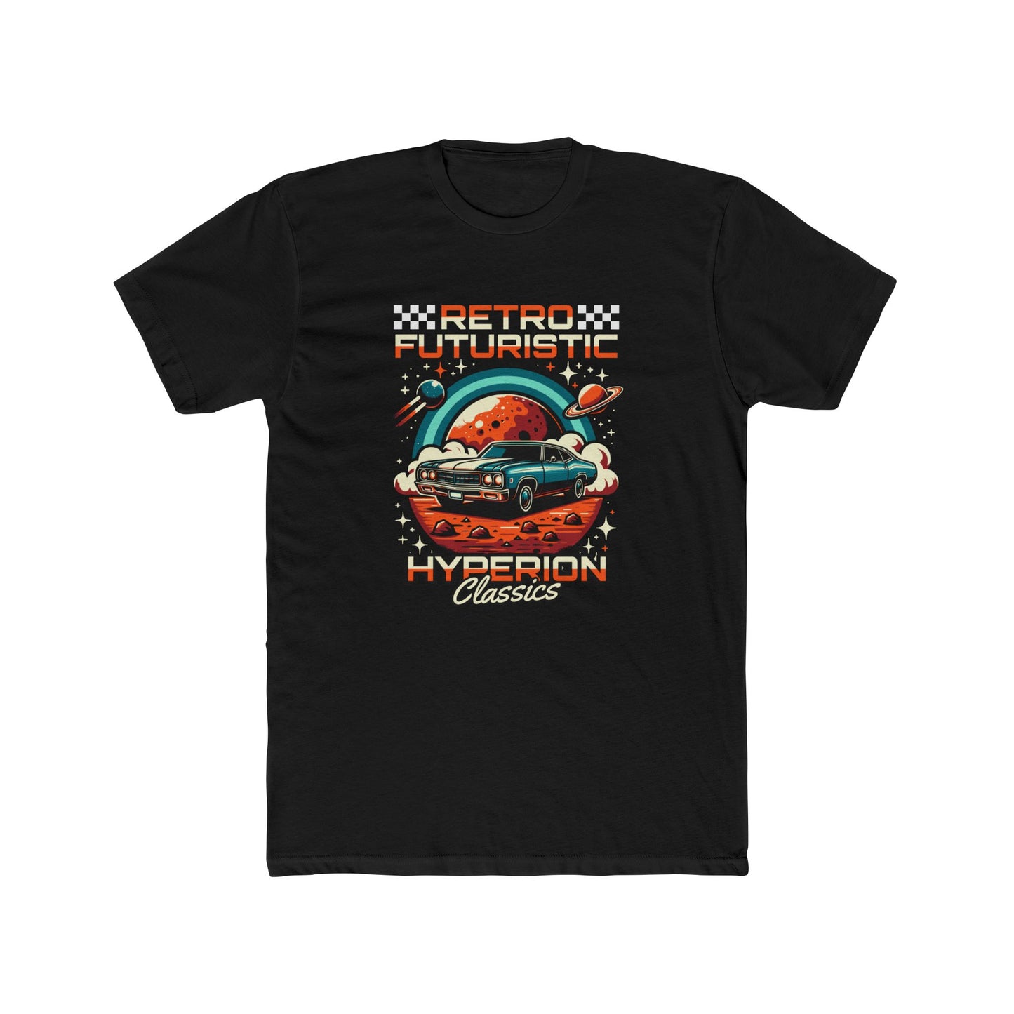 Retro Futuristic Car Unisex Cotton Crew Tee - Vintage Space T-shirt Design - CreativeRino