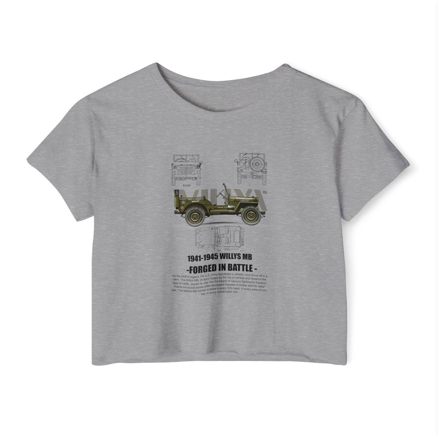 1941-1945 Willys MB Festival Crop Top - Vintage Military Graphic T-shirt for Women - CreativeRino