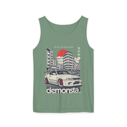 Demonsta Unisex Garment-Dyed Tank Top - Retro Car Design - CreativeRino