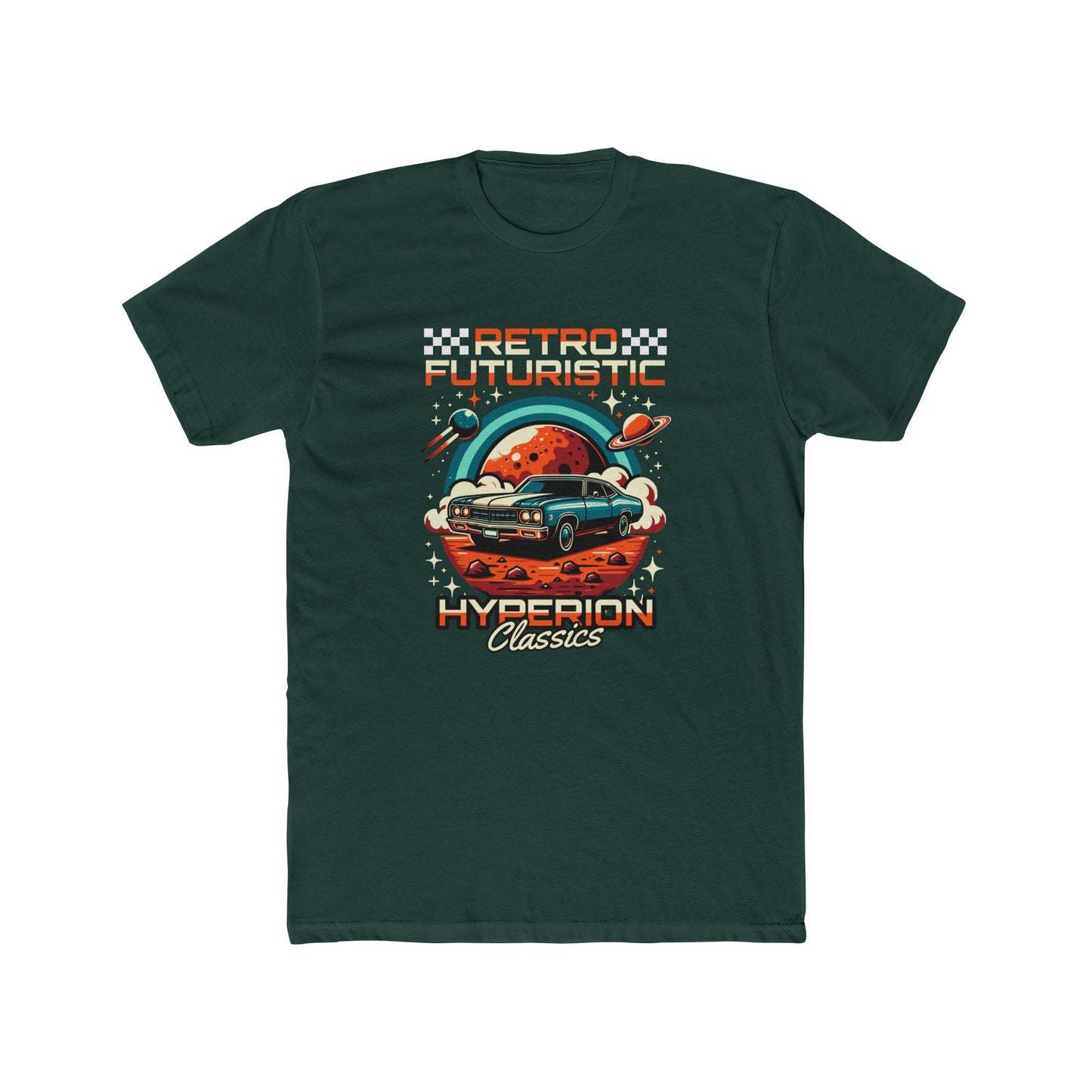 Retro Futuristic Car Unisex Cotton Crew Tee - Vintage Space T-shirt Design - CreativeRino