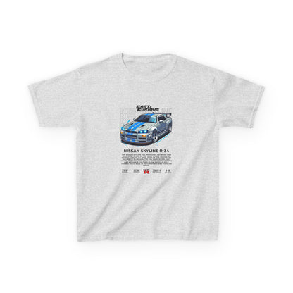 Nissan Skyline R-34 Kids Tee - Fast & Furious Movie Inspired Cotton Shirt - CreativeRino