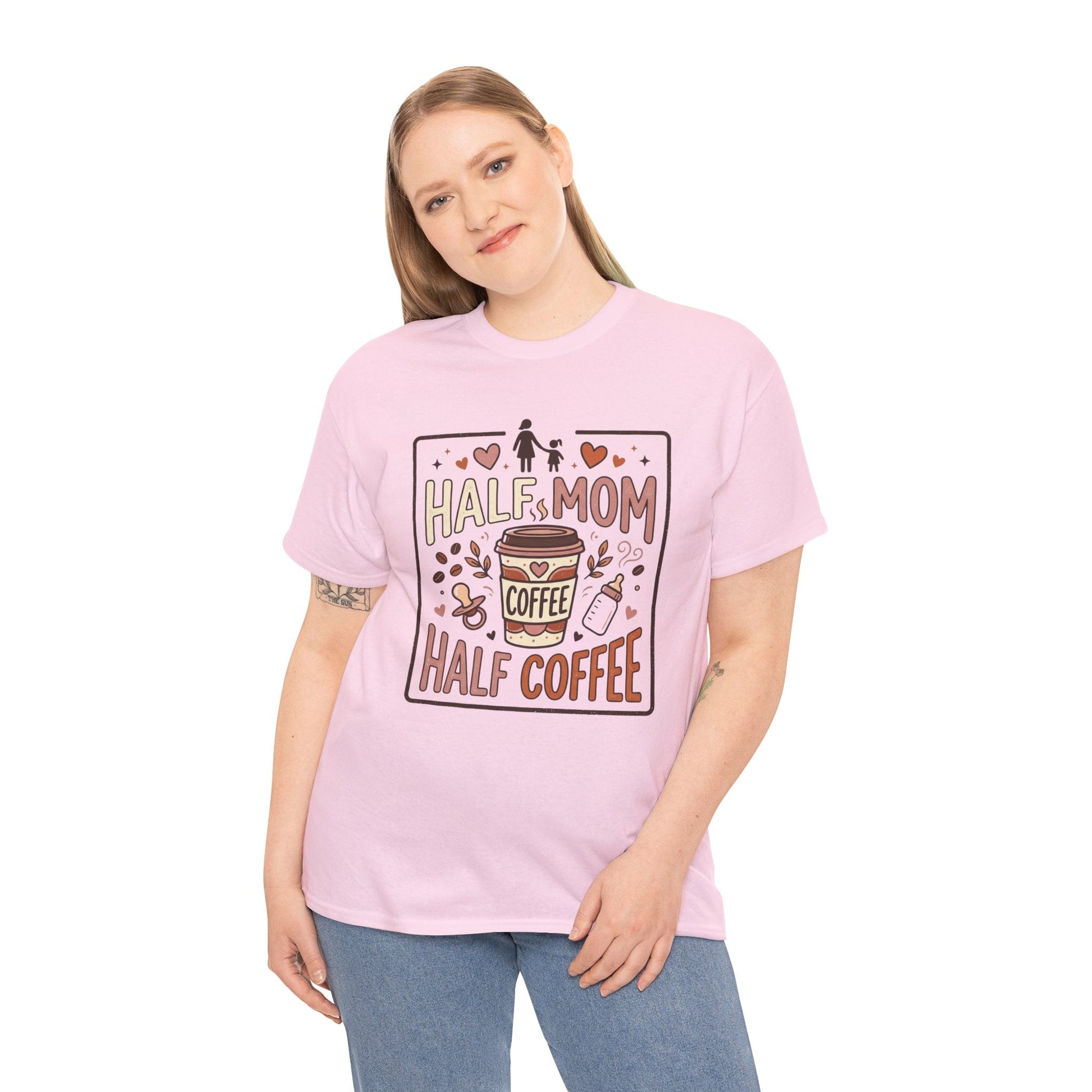 Half Mom Half Coffee T‑Shirt – Funny Mom Coffee Tee Printify
