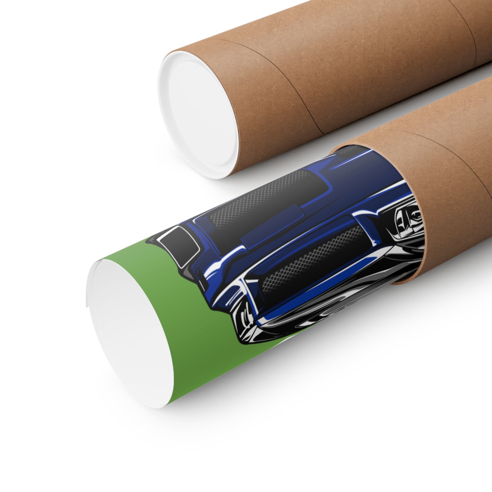 Car Matte Square Poster - Racing Car & Tyrannosaurus Design - CreativeRino