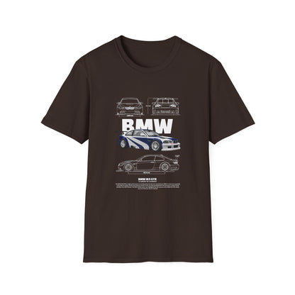 BMW M3 GTR Graphic Unisex Softstyle T-Shirt - Racing Car Design - CreativeRino