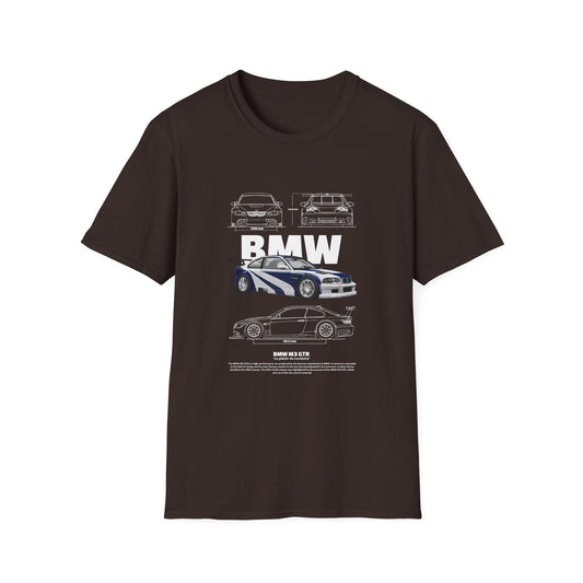 BMW M3 GTR Graphic Unisex Softstyle T-Shirt - Racing Car Design - CreativeRino