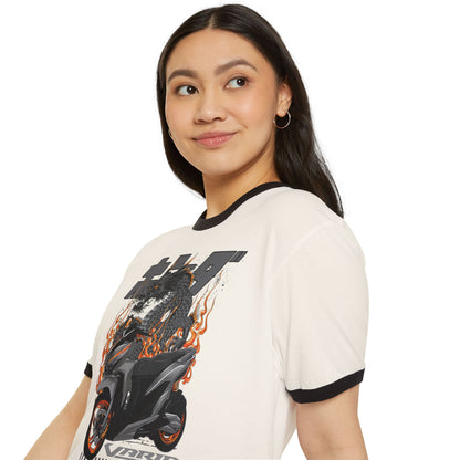 Retro Scooter Dragon Graphic Unisex Cotton Ringer T-Shirt - CreativeRino