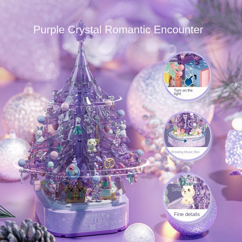 Dreamy Purple Crystal Christmas Tree Music Box Toy | DIY LED Building Blocks Gift for Girls eprolo