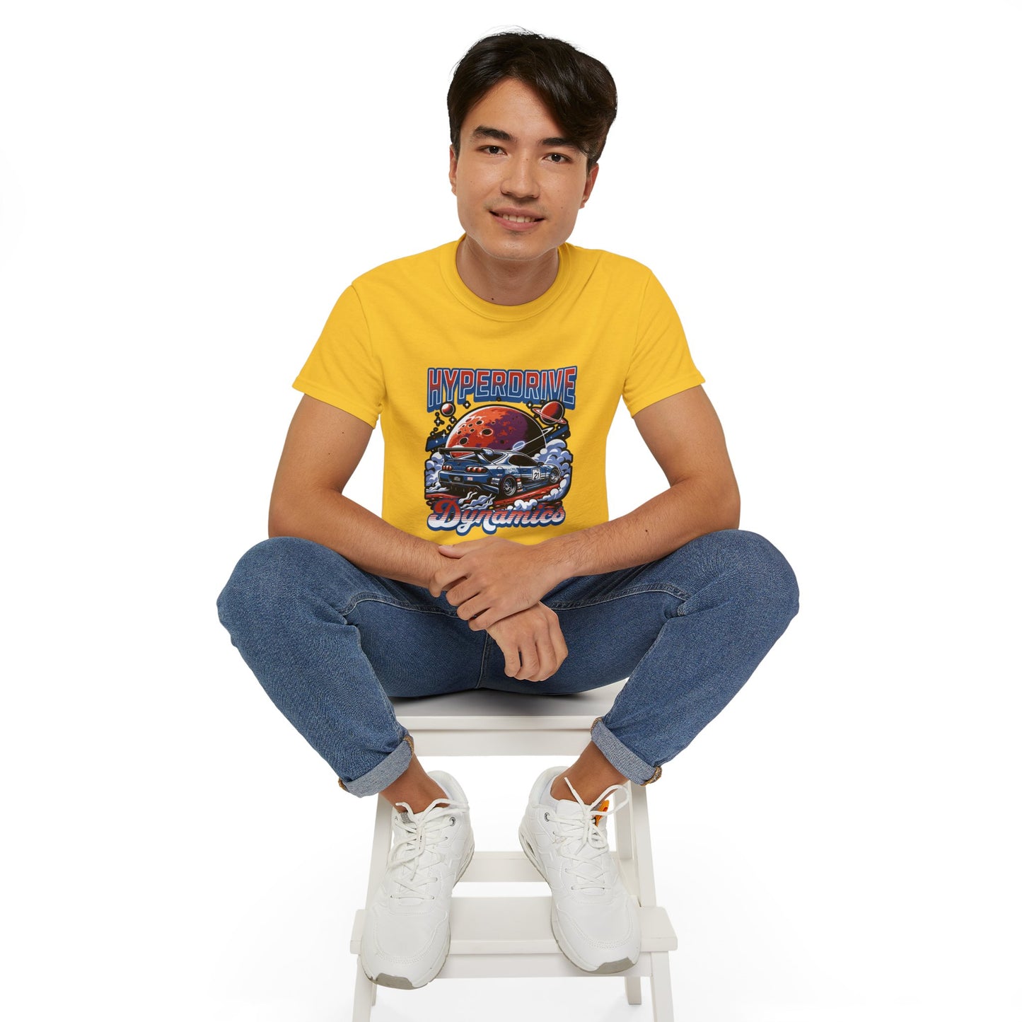 Hyperdrive Dynamics Unisex Ultra Cotton Tee - Retro Space Car Graphic T-Shirt - CreativeRino