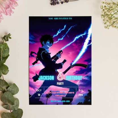 Blue Exorcist Birthday Invitation Template - CreativeRino