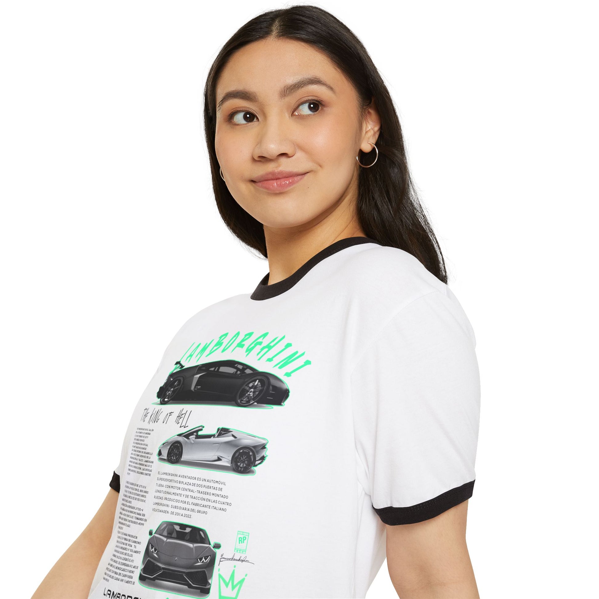 Lamborghini Aventador Ringer T-Shirt - King of Hell Graphic Tee for Car Enthusiasts - CreativeRino