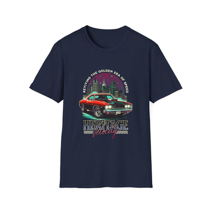 Heritage Velocity Unisex Softstyle T-Shirt - Retro Car Design for Classic Car Lovers - CreativeRino