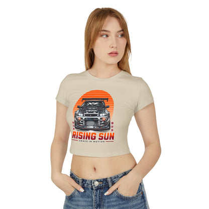 Rising Sun Women's Baby Tee - Stylish Automotive Graphic T-shirt - CreativeRino