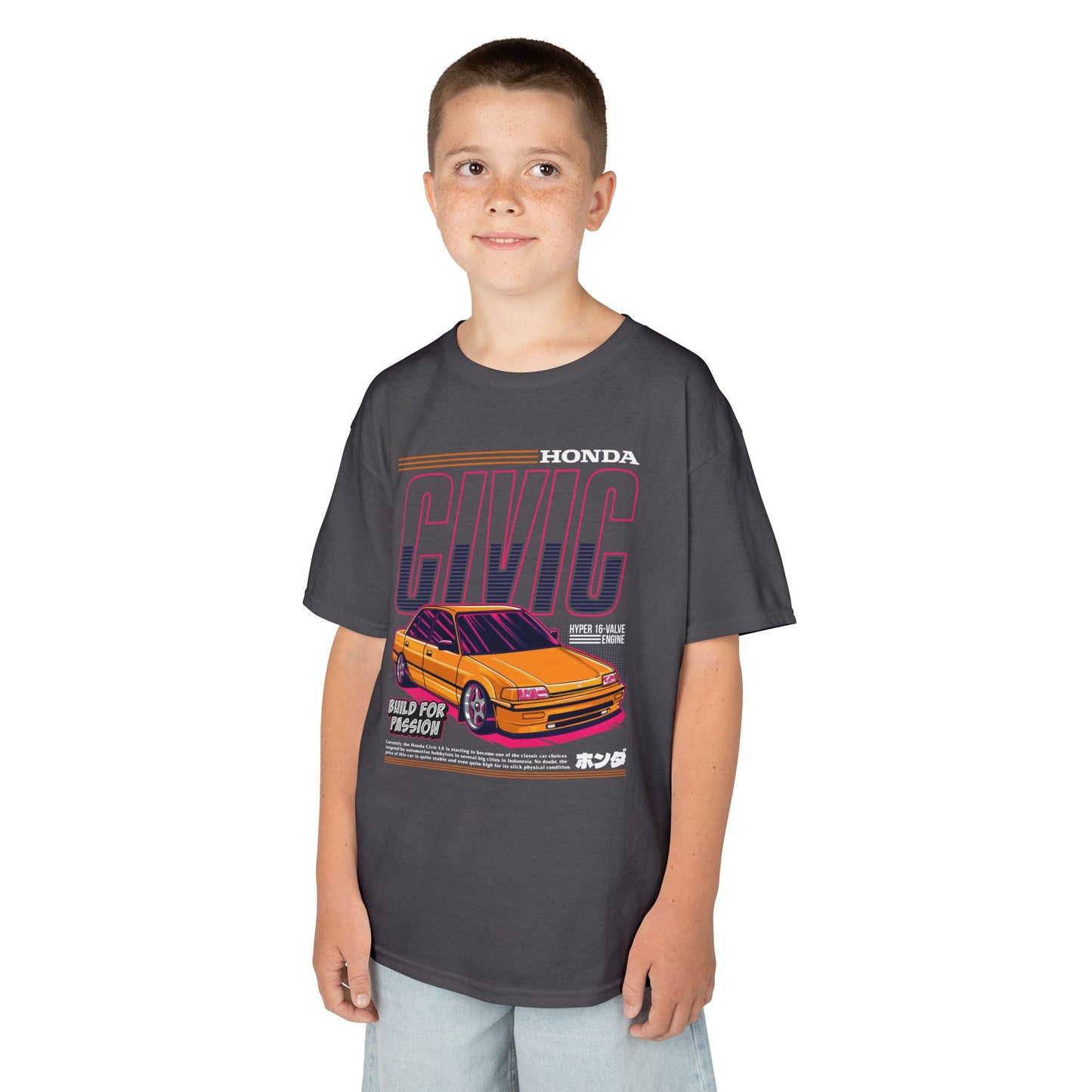 Honda Civic Kids Heavy Cotton™ Tee - Build for Passion - Perfect T-shirt for Young Car Enthusiasts - CreativeRino